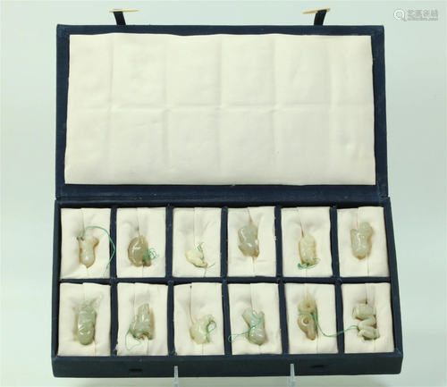 Boxed Chinese 12 Jade Animals 11 of Zodiac