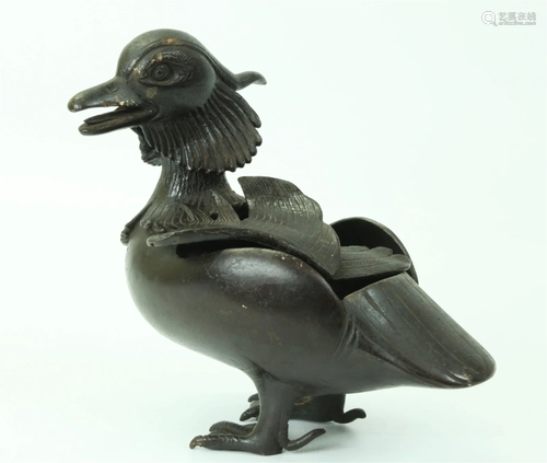 Chinese 19 C Bronze Mandarin Duck Incense Burner