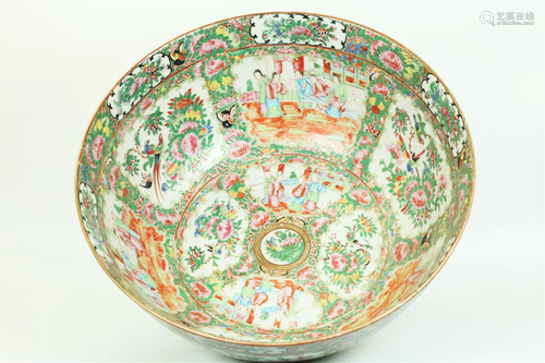 Chinese 19th Cen. Rose Mandarin Enamel Punch Bowl