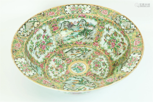 Chinese Rose Enameled Landscape Porcelain Bowl