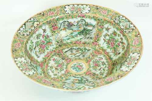 Chinese Rose Enameled Landscape Porcelain Bowl