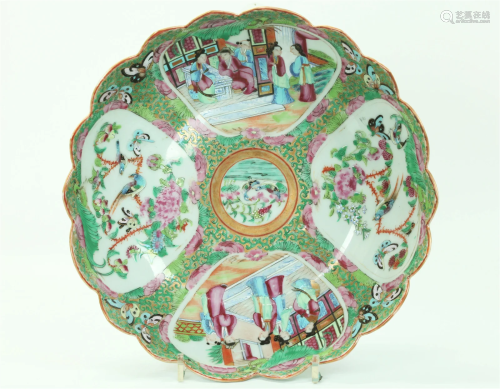 Chinese Rose Medallion Porcelain Lotus Shaped Bowl