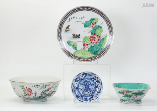 4 Chinese Porcelains, 3 Bowls 1 Plate