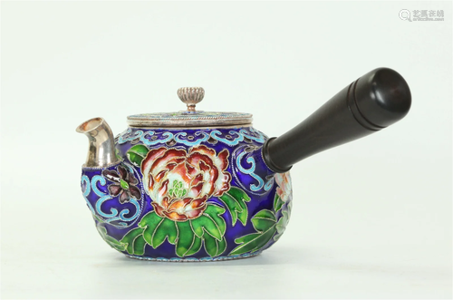 Chinese Silvered & Enameled Warming Pot