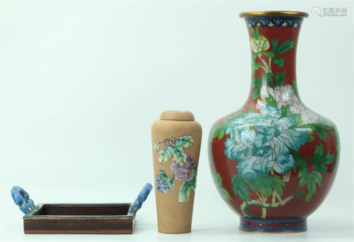 Chinese Yixing Jar Cloisonne Vase Enameled Tray
