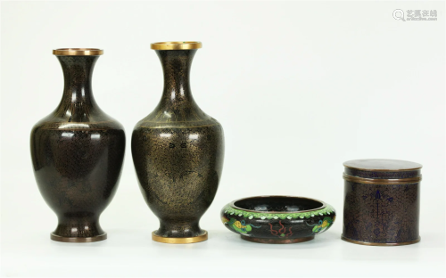 4 Chinese Cloisonnes Vases Round Box Dragon Bowl