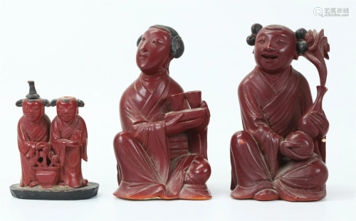 3 Vintage Chinese Carved Bakelite Figures