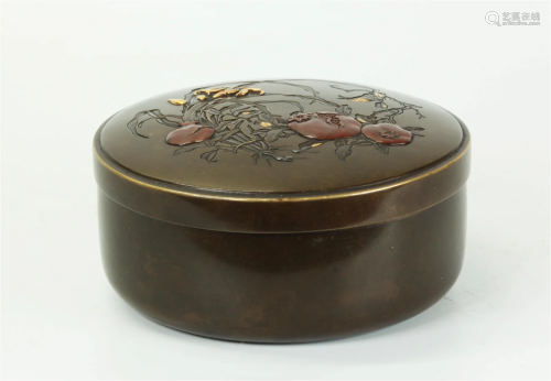 Fine Japanese Bronze & Mixed Metal Round Box