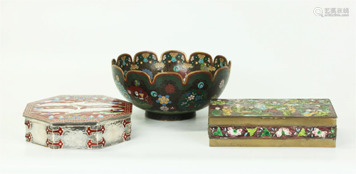 Chinese Korean Enamel Bronze Boxes Cloisonne Bowl