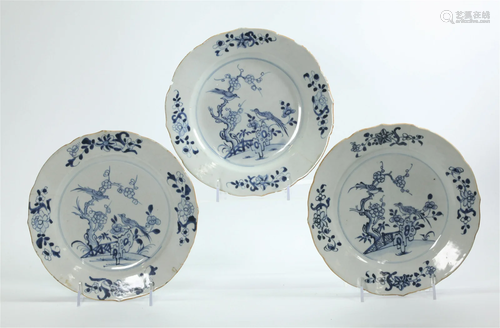 3 Chinese Early 18th C Blue & White Dutch Plates