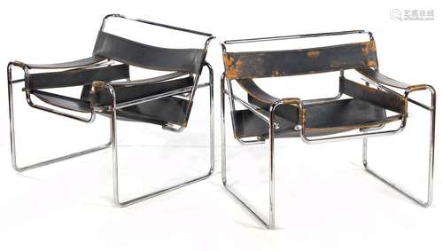 2 chromed tubular frame armchairs