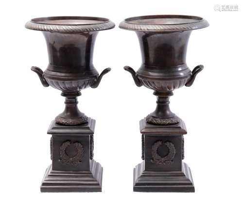 2 copper garden vases