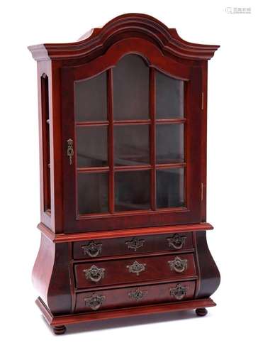 Walnut veneer miniature china cabinet