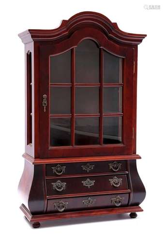 Walnut veneer miniature china cabinet