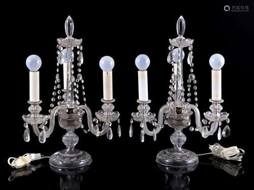 2 crystal-cut 3-light table lamps