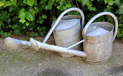 2 zinc watering cans