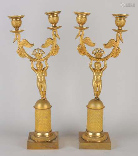 Two French Empire candlesticks