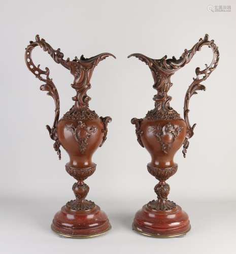 Two French bronze jugs, H 56 cm.