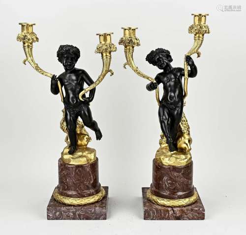 Two bronze candlesticks, H 50 cm.