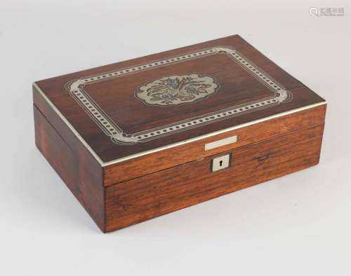 Antique lidded box with silver inlay, 1900