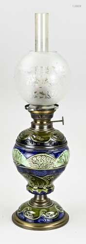 Majolica petroleum lamp, H 56 cm.