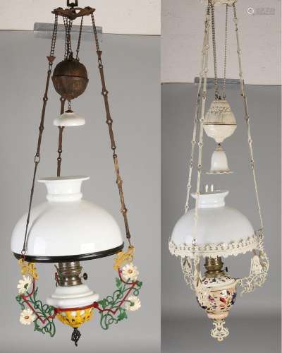 Two hanging petroleum lamps