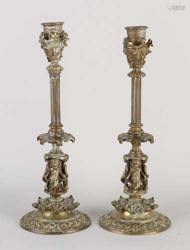 Two bronze candlesticks, H 31 cm.