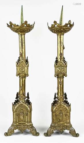 Two large candlesticks, H 64 cm.