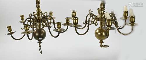 Two bronze hanging chandeliers