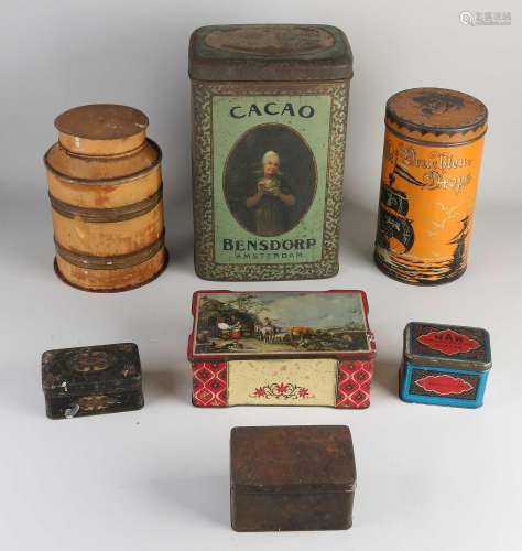 Lot of antique storage tins (7x)