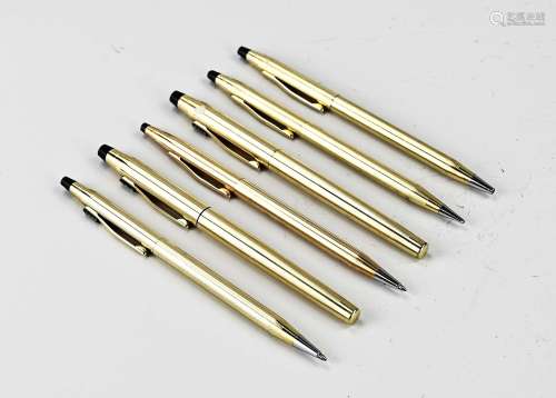 Six gold plated Cross USA pens