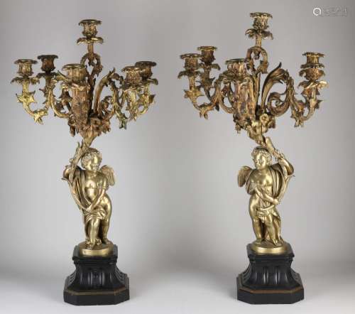 Two large French candlesticks, H 68 cm.