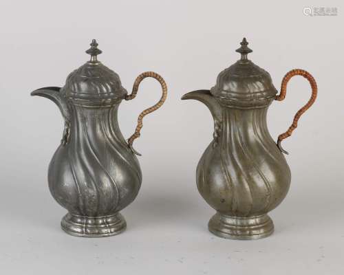 Two antique pewter wine pitchers, 1800