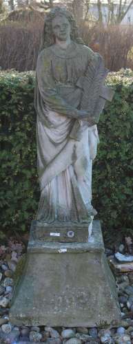 Sandstone statue of the Virgin on a pedestal, H 140 cm.