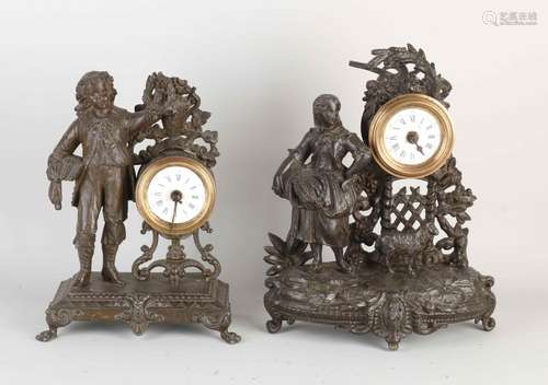 Two antique French alarm clocks, 1900