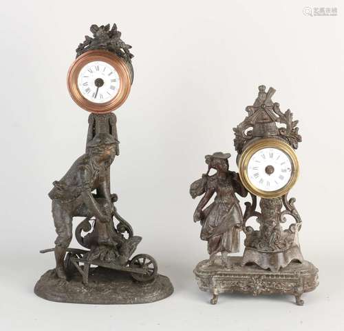 Two antique French alarm clocks, 1900