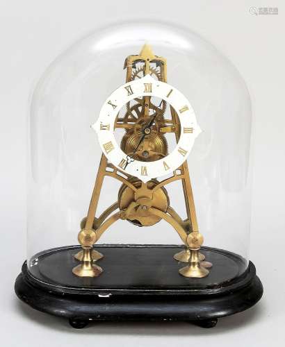 English skeleton clock under bell jar
