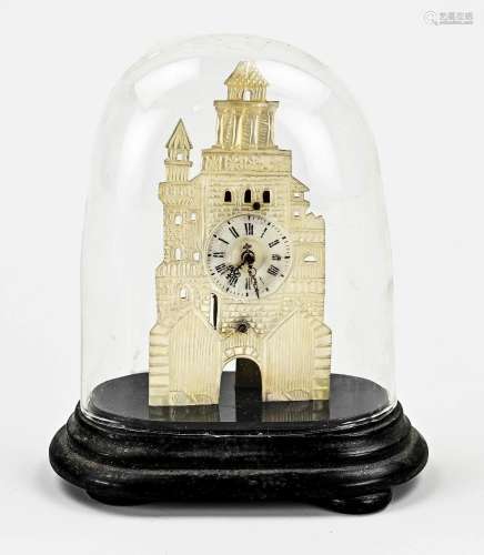Hinterzappler mantel clock under bell jar, H 15 cm.