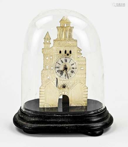 Hinterzappler mantel clock under bell jar, H 15 cm.