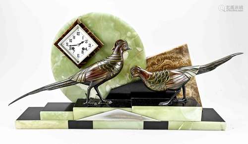 Large Art Deco mantel clock with pheasants, 1925