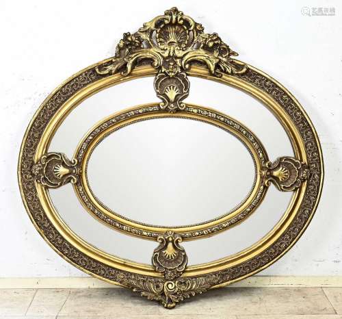 Large oval mirror, H 135 x W 142 cm.