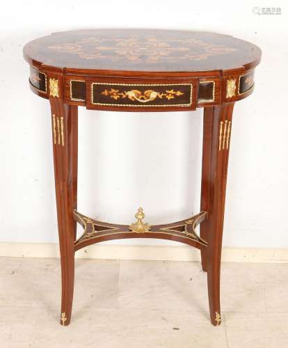 Oval side table with intarsia