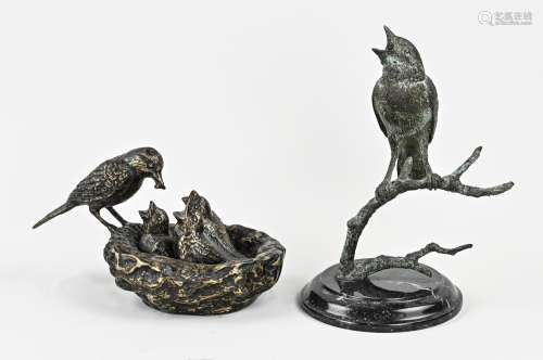 Two bronze bird figures