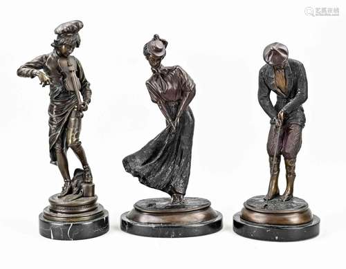 Three bronze figures