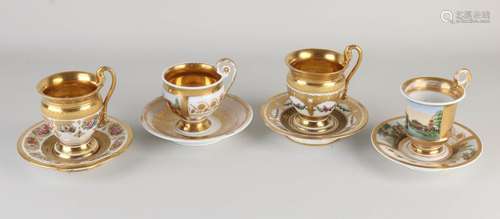 Four Empire cups and saucers