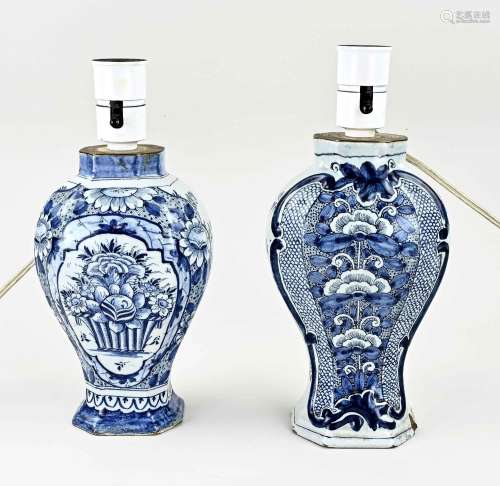 Two 18th century Delft vase lamps