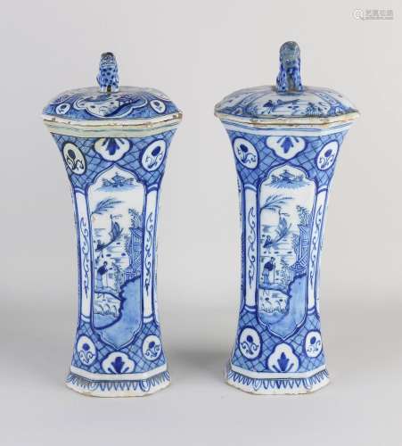 Two 18th century Delft vases, H 29 cm.