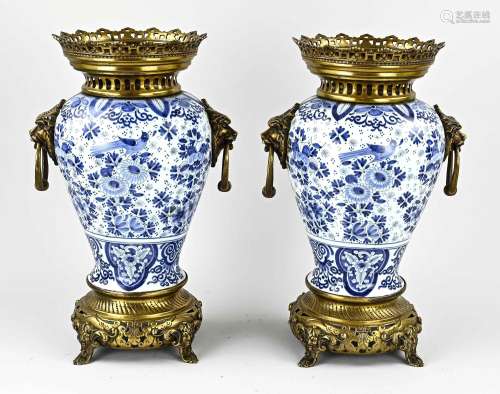 Two Delft show vases, H 37 cm.