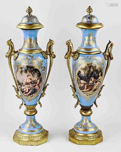 Two Sevres style vases, H 57 cm.