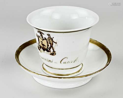 Particularly large Empire ornamental cup + saucer, 1820